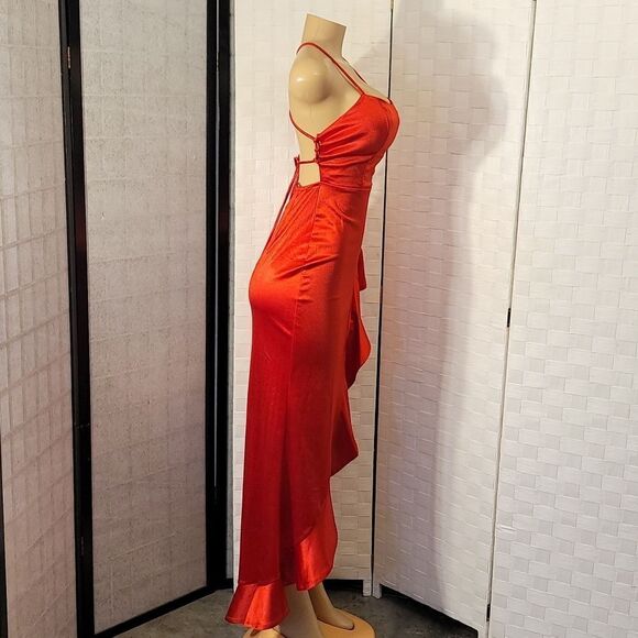 BRAND NEW CRYSTAL DOLL  BAE RUFFLE HEM SATIN SLEEVELESS DRESS - Picture 5 of 16